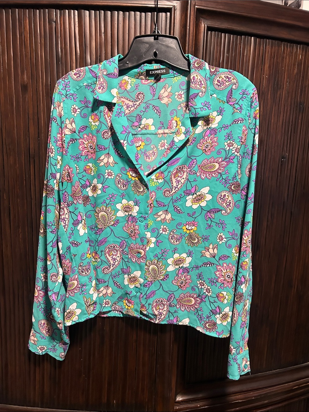 Express Teal Floral Paisley Button-Up Blouse